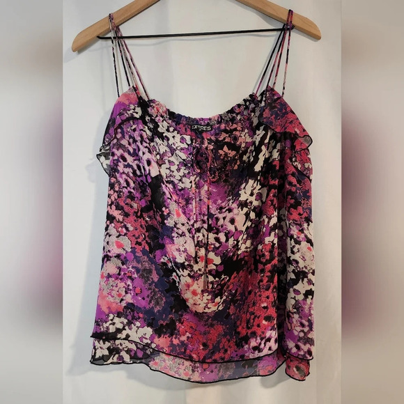 Express Women's Camisole Top Size Medium Floral Strappy Chiffon Y2K Whimsygoth - Picture 3 of 6